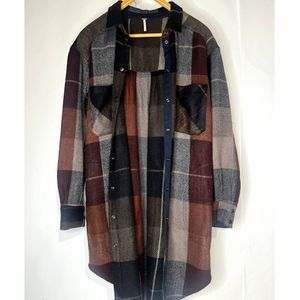 Free People Street Talk Plaid Shirt Dress Long Sleeve Front Button Closure
